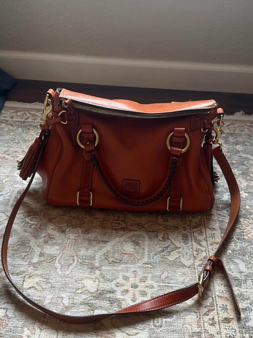 Dooney & Bourke Tan Leather Satchel with Braided Handle
